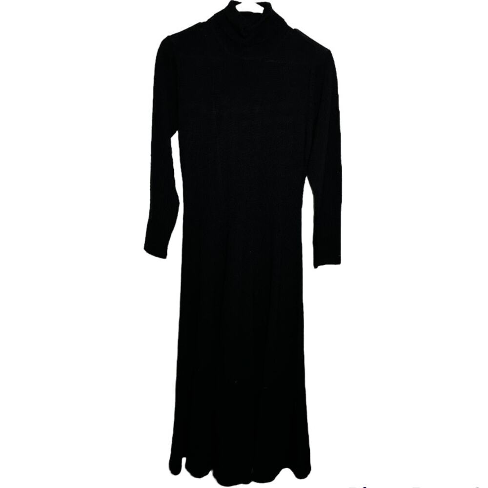 VTG Ellen Ashley Sweater Dress 100% Wool 3/4 Sleeve Turtleneck Knit Black Small